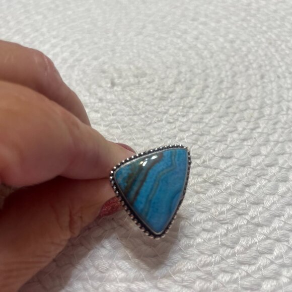 Stunning MEXICAN LAGUNA AGATE Handmade Sterling 925 Ring Size 13.25 #534D - Picture 2 of 3
